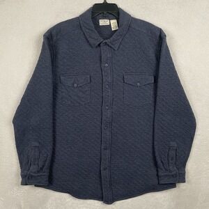 LL Bean Quilted Shirt Mens XL Blue Shacket Flap Pockets Button Up Flannel Winter